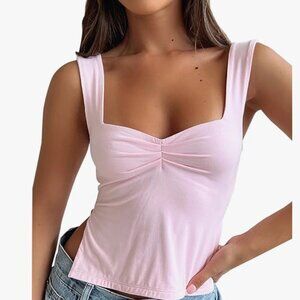 Pink crop tank with sweetheart neck and side slits